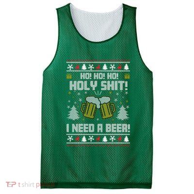 Ho Ho Holy I Need A Beer Santa Claus Ugly Christmas Mesh Reversible Basketball Jersey Tank