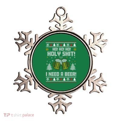 Ho Ho Holy I Need A Beer Santa Claus Ugly Christmas Metallic Star Ornament