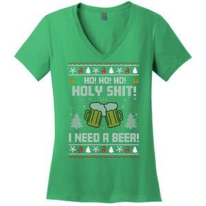 Ho Ho Holy I Need A Beer Santa Claus Ugly Christmas Women's V-Neck T-Shirt