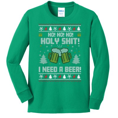 Ho Ho Holy I Need A Beer Santa Claus Ugly Christmas Kids Long Sleeve Shirt