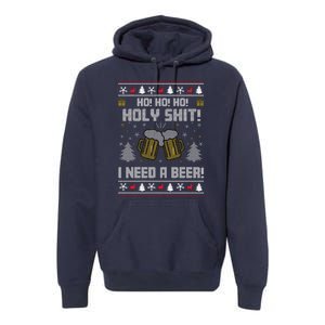 Ho Ho Holy I Need A Beer Santa Claus Ugly Christmas Premium Hoodie