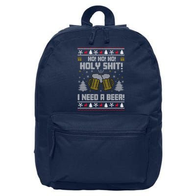 Ho Ho Holy I Need A Beer Santa Claus Ugly Christmas 16 in Basic Backpack