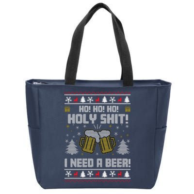 Ho Ho Holy I Need A Beer Santa Claus Ugly Christmas Zip Tote Bag