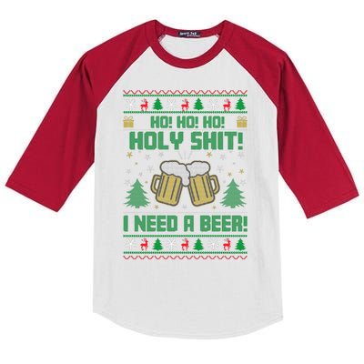 Ho Ho Holy I Need A Beer Santa Claus Ugly Christmas Kids Colorblock Raglan Jersey