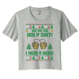 Ho Ho Holy I Need A Beer Santa Claus Ugly Christmas Women's Crop Top Tee