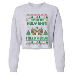 Ho Ho Holy I Need A Beer Santa Claus Ugly Christmas Cropped Pullover Crew