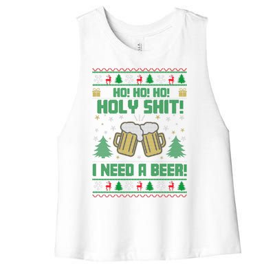 Ho Ho Holy I Need A Beer Santa Claus Ugly Christmas Women's Racerback Cropped Tank