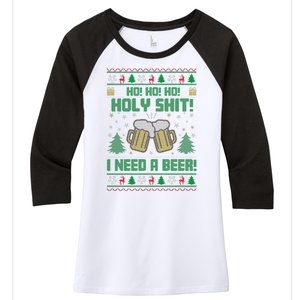 Ho Ho Holy I Need A Beer Santa Claus Ugly Christmas Women's Tri-Blend 3/4-Sleeve Raglan Shirt