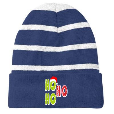 Ho Ho Ho Merry Christmas Festive Striped Beanie with Solid Band