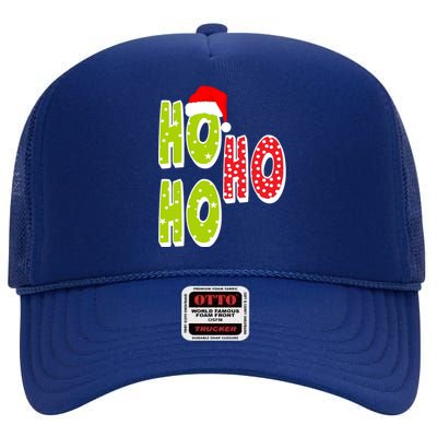 Ho Ho Ho Merry Christmas Festive High Crown Mesh Back Trucker Hat