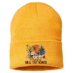 Happy Hallothanksmas Halloween Thanksgiving Christmas Autumn Sustainable Knit Beanie