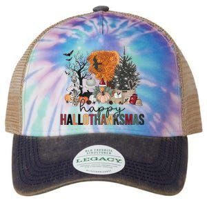 Happy Hallothanksmas Halloween Thanksgiving Christmas Autumn Legacy Tie Dye Trucker Hat