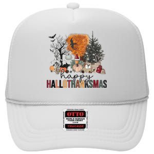 Happy Hallothanksmas Halloween Thanksgiving Christmas Autumn High Crown Mesh Back Trucker Hat