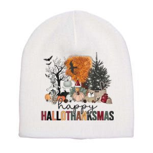 Happy Hallothanksmas Halloween Thanksgiving Christmas Autumn Short Acrylic Beanie