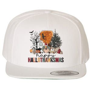 Happy Hallothanksmas Halloween Thanksgiving Christmas Autumn Wool Snapback Cap