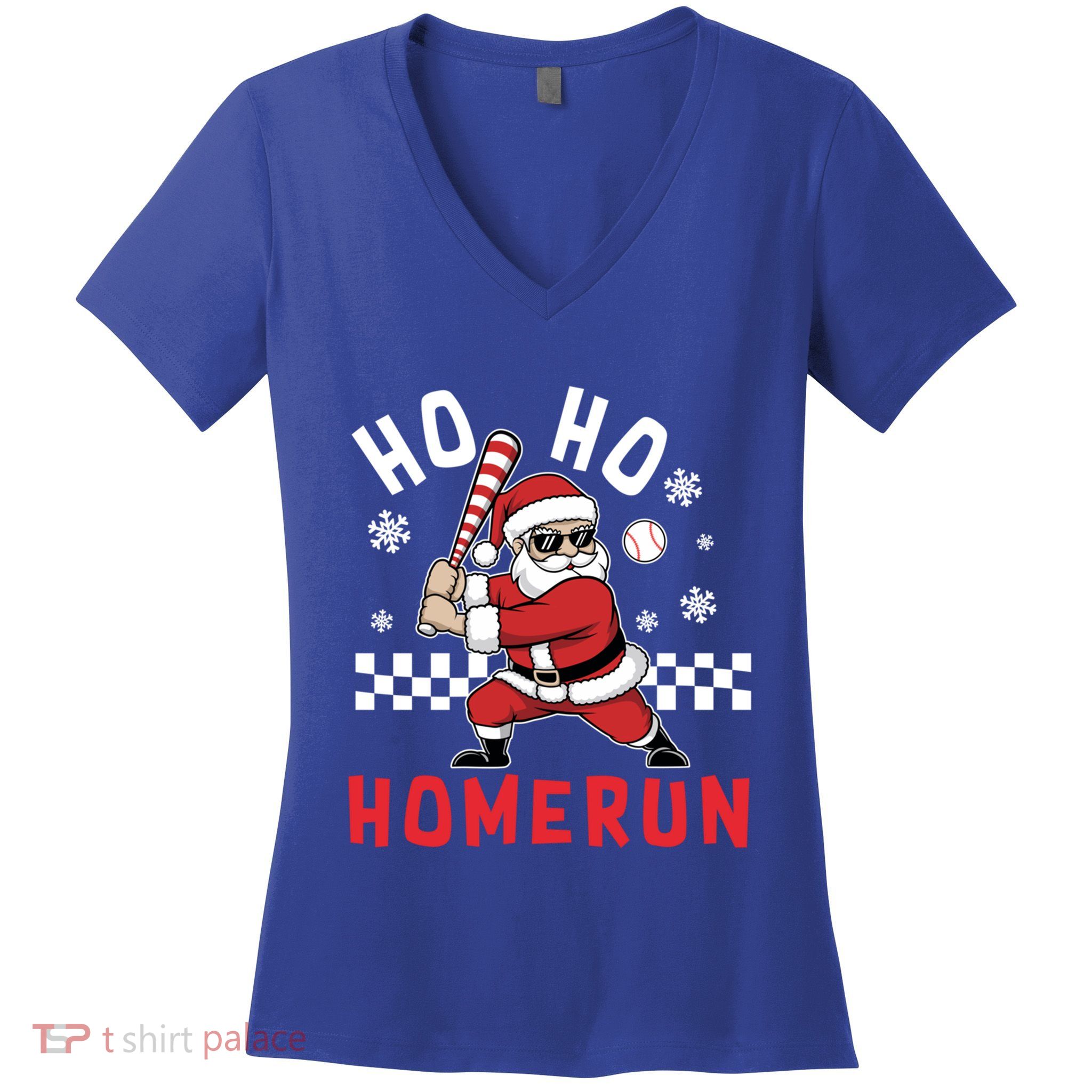 Ho Ho Homerun Baseball Christmas Santa Baseball Funny Gift Women's V-Neck T-Shirt