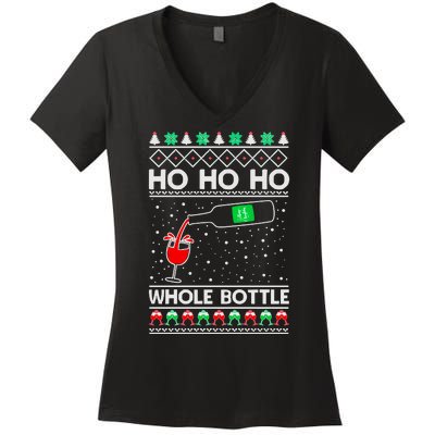 Ho Ho Ho Whole Bottle Wine Spirits Ugly Christmas Women's V-Neck T-Shirt