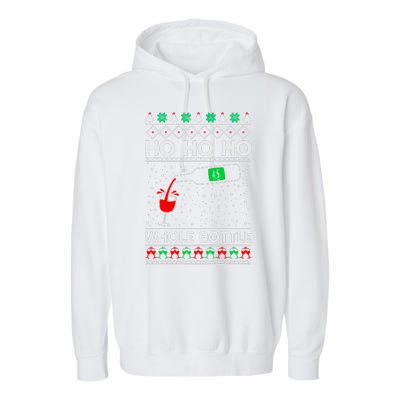 Ho Ho Ho Whole Bottle Wine Spirits Ugly Christmas Garment-Dyed Fleece Hoodie