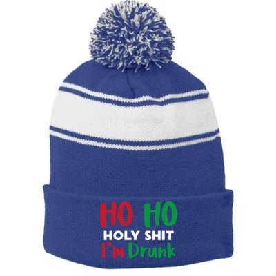 Ho Ho Ho Holy Im Drunk Funny Christmas Ing Attire Cool Gift Stripe Pom Pom Beanie