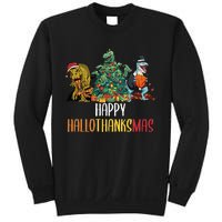 Happy Hallothanksmas Halloween Thanksgiving Christmas T Rex Sweatshirt