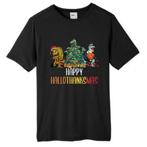 Happy Hallothanksmas Halloween Thanksgiving Christmas T Rex Tall Fusion ChromaSoft Performance T-Shirt