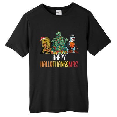 Happy Hallothanksmas Halloween Thanksgiving Christmas T Rex Tall Fusion ChromaSoft Performance T-Shirt