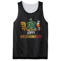 Happy Hallothanksmas Halloween Thanksgiving Christmas T Rex Mesh Reversible Basketball Jersey Tank