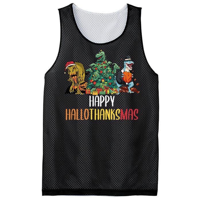 Happy Hallothanksmas Halloween Thanksgiving Christmas T Rex Mesh Reversible Basketball Jersey Tank