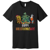 Happy Hallothanksmas Halloween Thanksgiving Christmas T Rex Premium T-Shirt