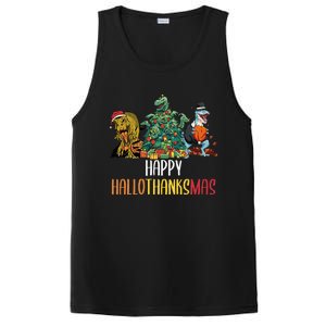 Happy Hallothanksmas Halloween Thanksgiving Christmas T Rex PosiCharge Competitor Tank