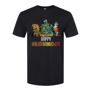 Happy Hallothanksmas Halloween Thanksgiving Christmas T Rex Softstyle CVC T-Shirt