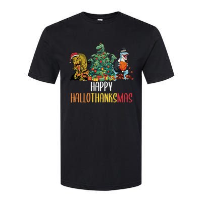 Happy Hallothanksmas Halloween Thanksgiving Christmas T Rex Softstyle CVC T-Shirt