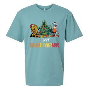 Happy Hallothanksmas Halloween Thanksgiving Christmas T Rex Sueded Cloud Jersey T-Shirt