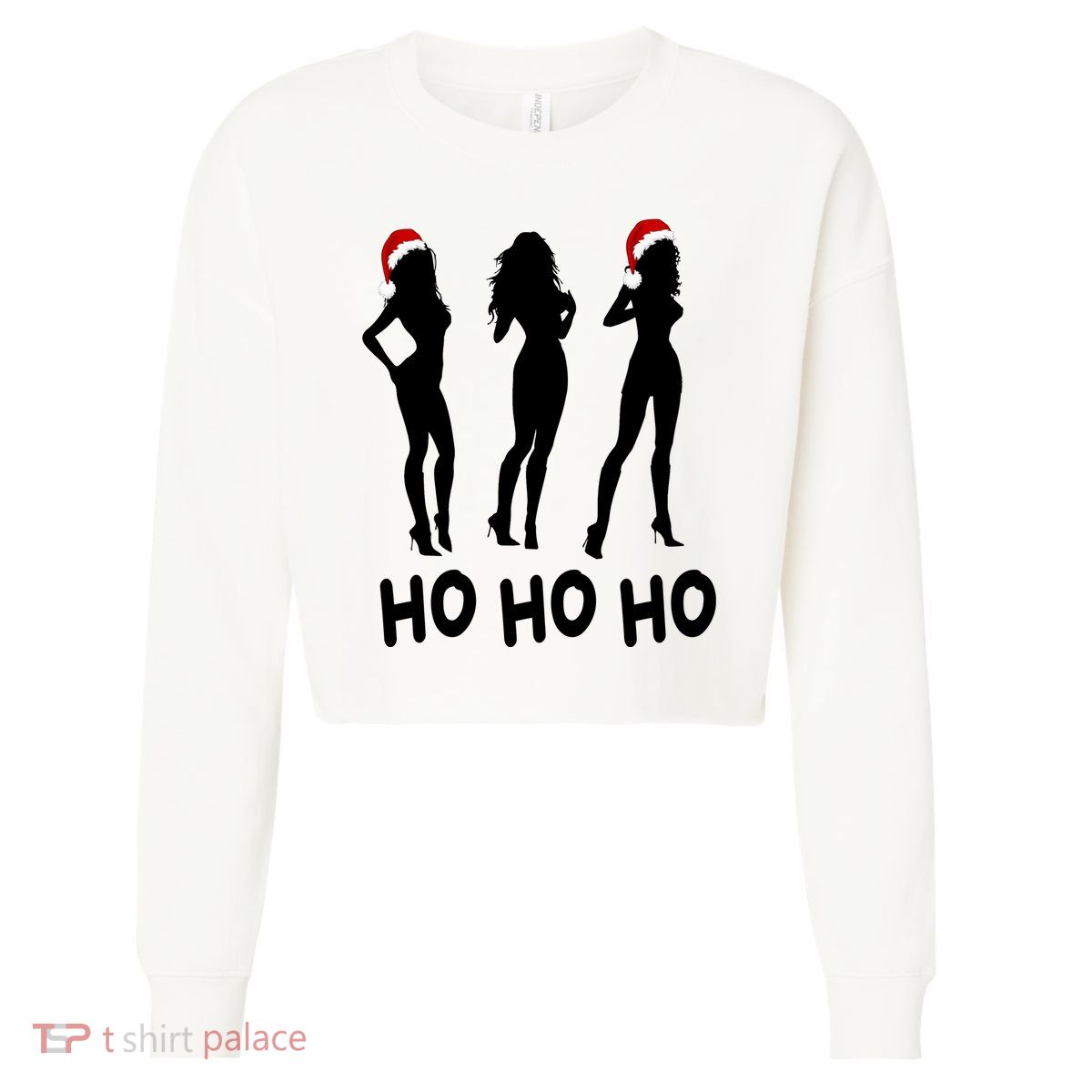 Ho Ho Ho Female Funny Santa Cropped Pullover Crew