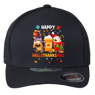 Happy Hallothanksmas Halloween Coffee Latte Thanksgiving Flexfit Unipanel Trucker Cap