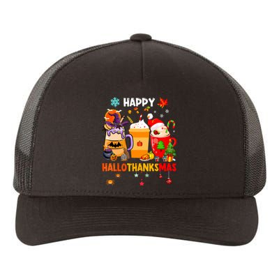 Happy Hallothanksmas Halloween Coffee Latte Thanksgiving Yupoong Adult 5-Panel Trucker Hat