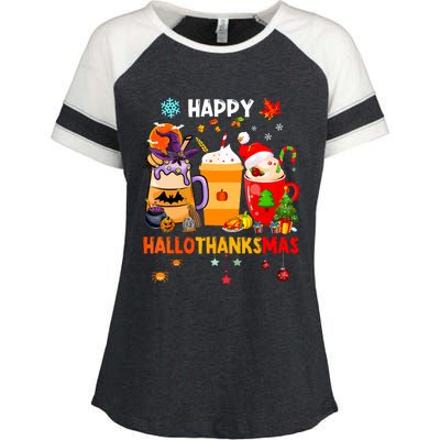 Happy Hallothanksmas Halloween Coffee Latte Thanksgiving Enza Ladies Jersey Colorblock Tee