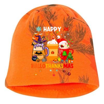 Happy Hallothanksmas Halloween Coffee Latte Thanksgiving Kati - Camo Knit Beanie