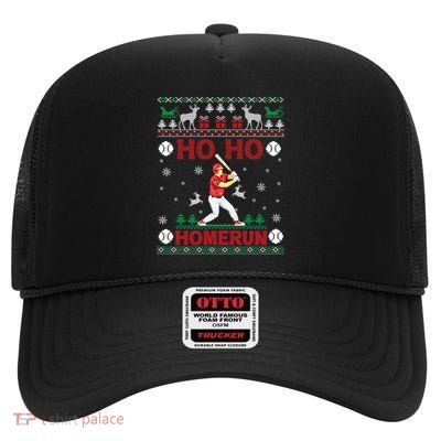 Ho Ho Homerun Baseball Player Ugly Christmas Hitter Gift High Crown Mesh Back Trucker Hat