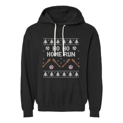 Ho Ho HOME Run Funny Ugly Christmas Baseball lover Garment-Dyed Fleece Hoodie