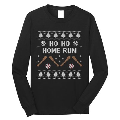 Ho Ho HOME Run Funny Ugly Christmas Baseball lover Long Sleeve Shirt