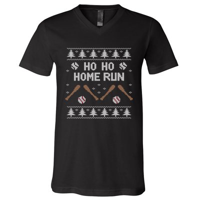 Ho Ho HOME Run Funny Ugly Christmas Baseball lover V-Neck T-Shirt