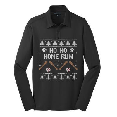 Ho Ho HOME Run Funny Ugly Christmas Baseball lover Silk Touch Performance Long Sleeve Polo