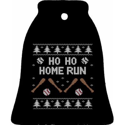 Ho Ho HOME Run Funny Ugly Christmas Baseball lover Ceramic Bell Ornament