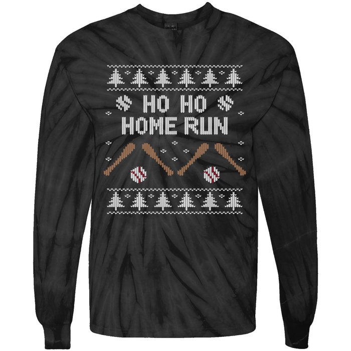 Ho Ho HOME Run Funny Ugly Christmas Baseball lover Tie-Dye Long Sleeve Shirt