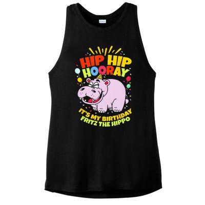 Hip Hip Hooray Its My Birthday Fritz The Hippo Ladies PosiCharge Tri-Blend Wicking Tank