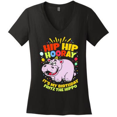 Hip Hip Hooray Its My Birthday Fritz The Hippo Women's V-Neck T-Shirt