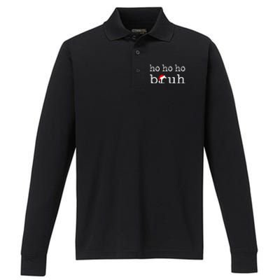 Ho Ho Ho Bruh Funny Christmas Holiday Santa Hat Xmas Pj Teen Performance Long Sleeve Polo