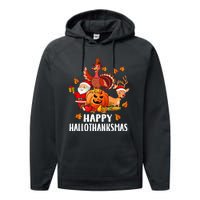 Happy Hallothanksmas Halloween Thanksgiving Christmas Day Performance Fleece Hoodie