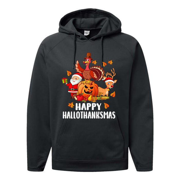 Happy Hallothanksmas Halloween Thanksgiving Christmas Day Performance Fleece Hoodie